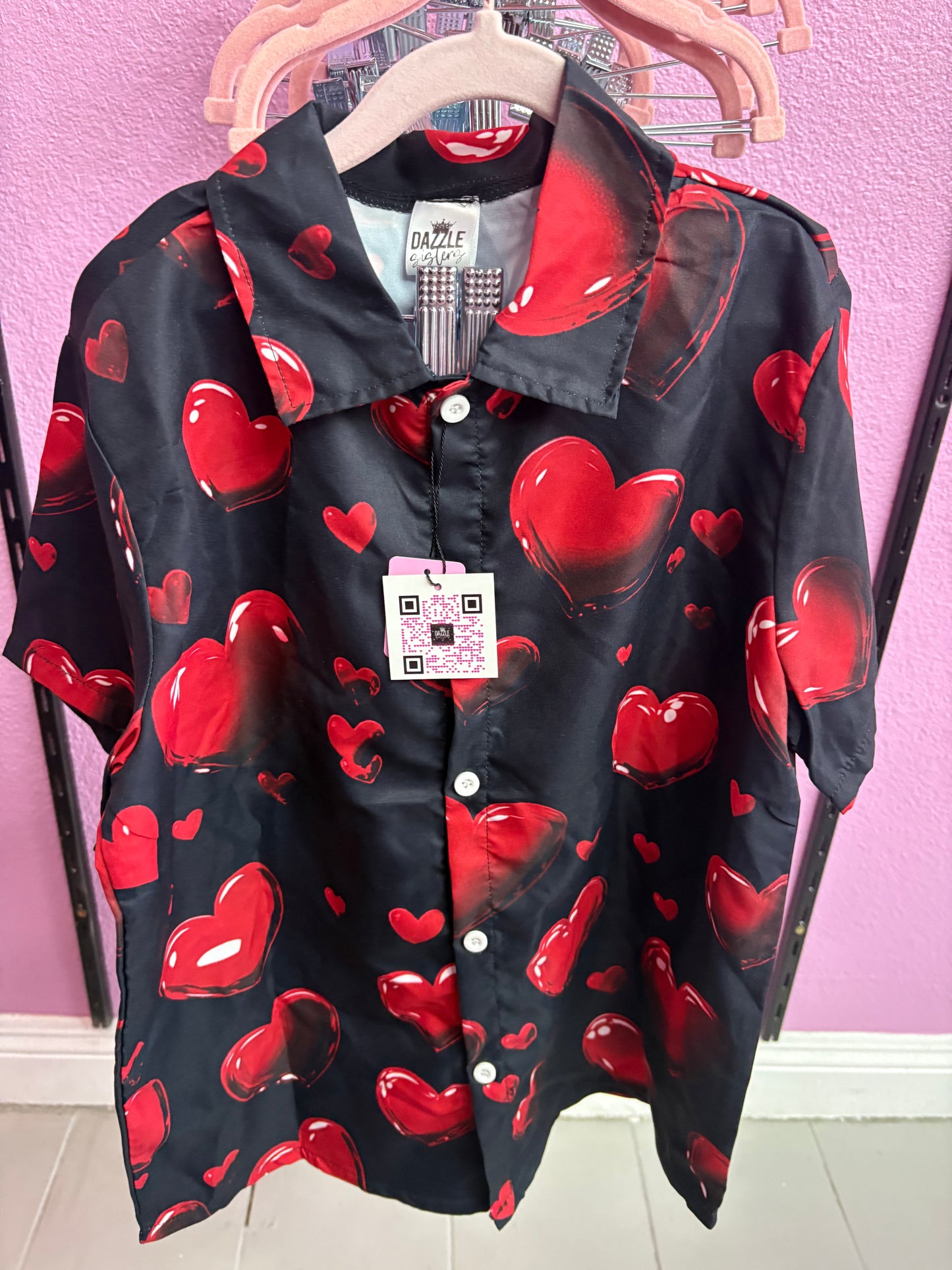Y2K Hearts Button Down