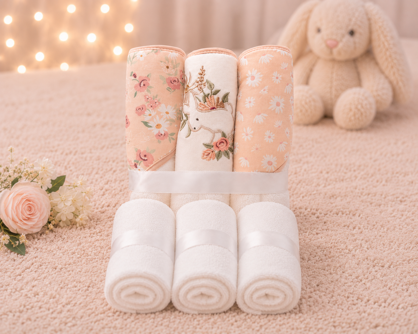 Peach Bunny Towel Set