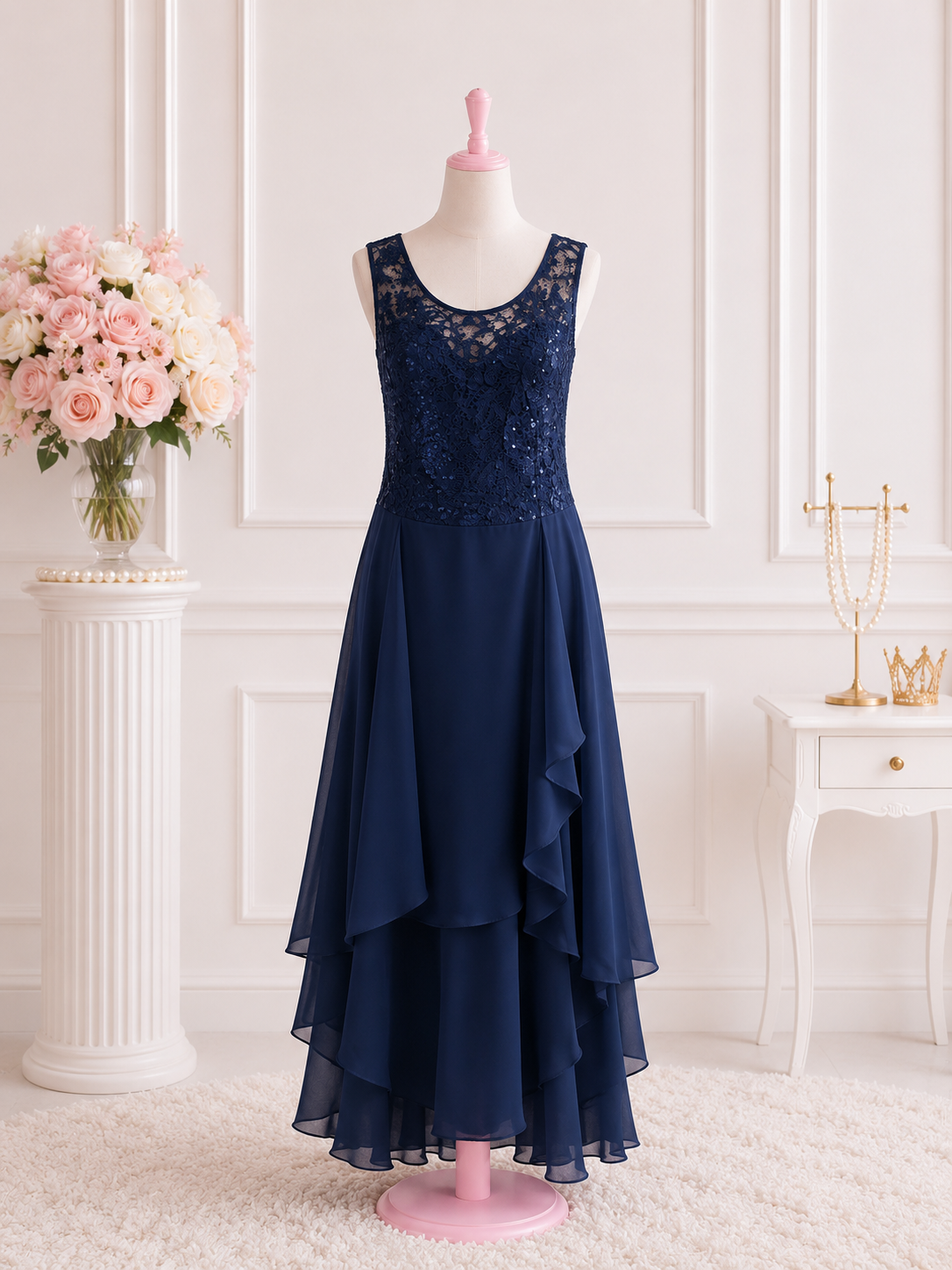 Navy blue sleeveless formal dress
