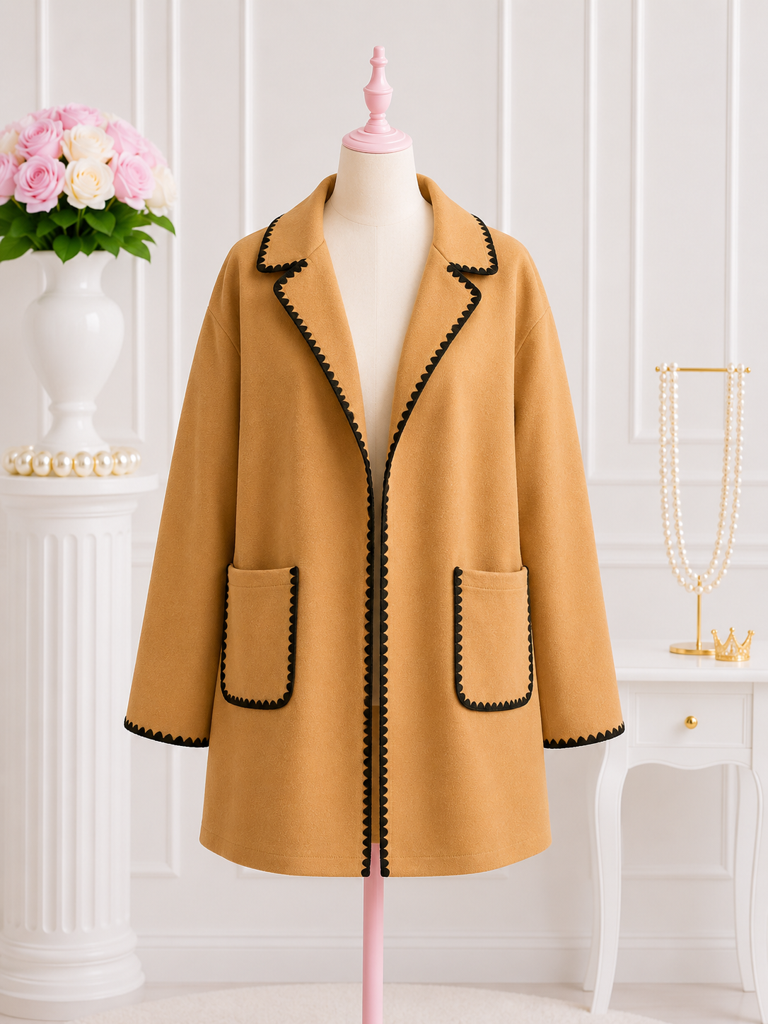 Camel Chic Scallop Coat