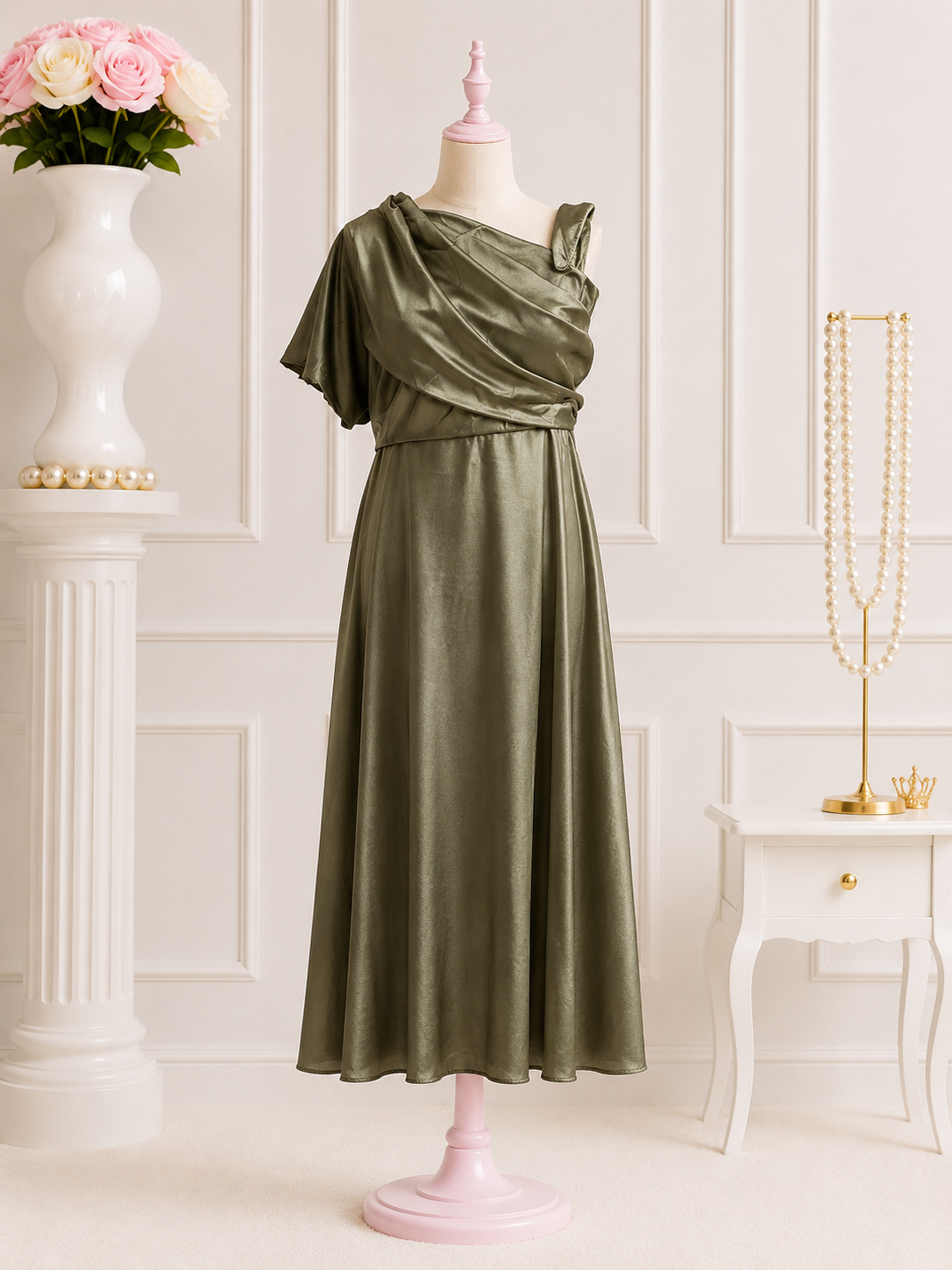 Olive Satin Maxi