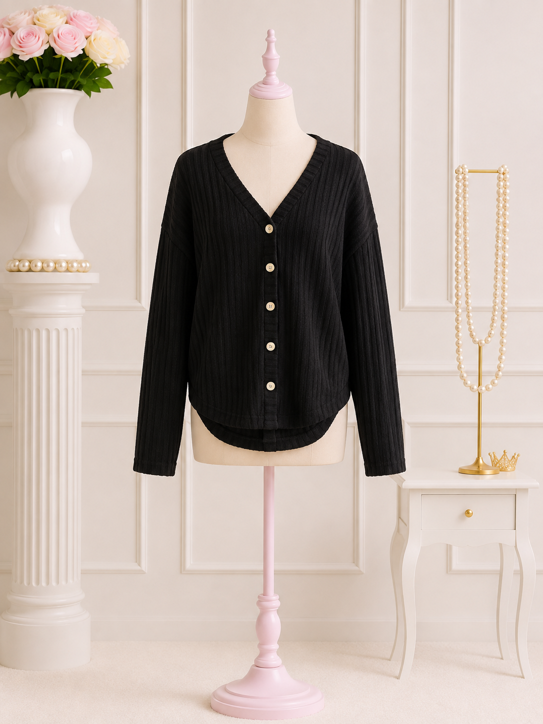 Black Ribbed Cardigan