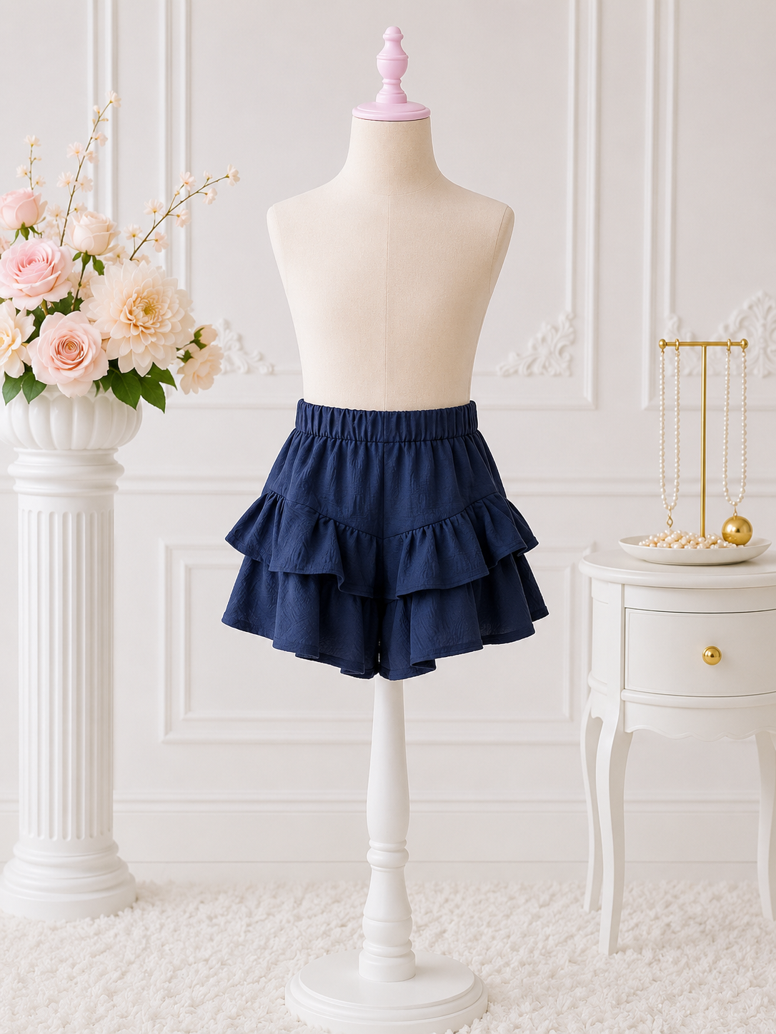 Navy Ruffle Shorts