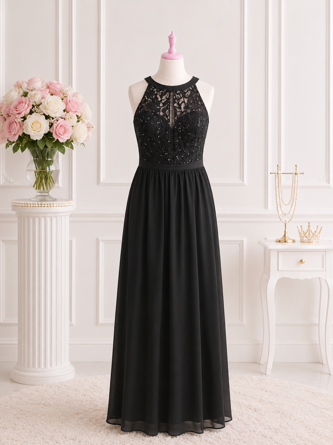 Black halter formal dress