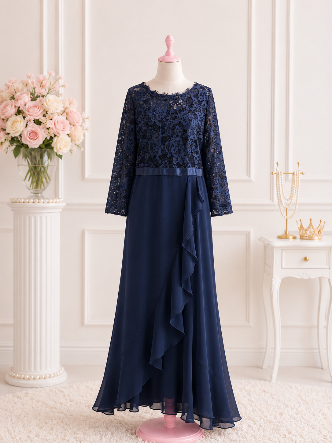 Navy blue formal dress (quarter sleeves)