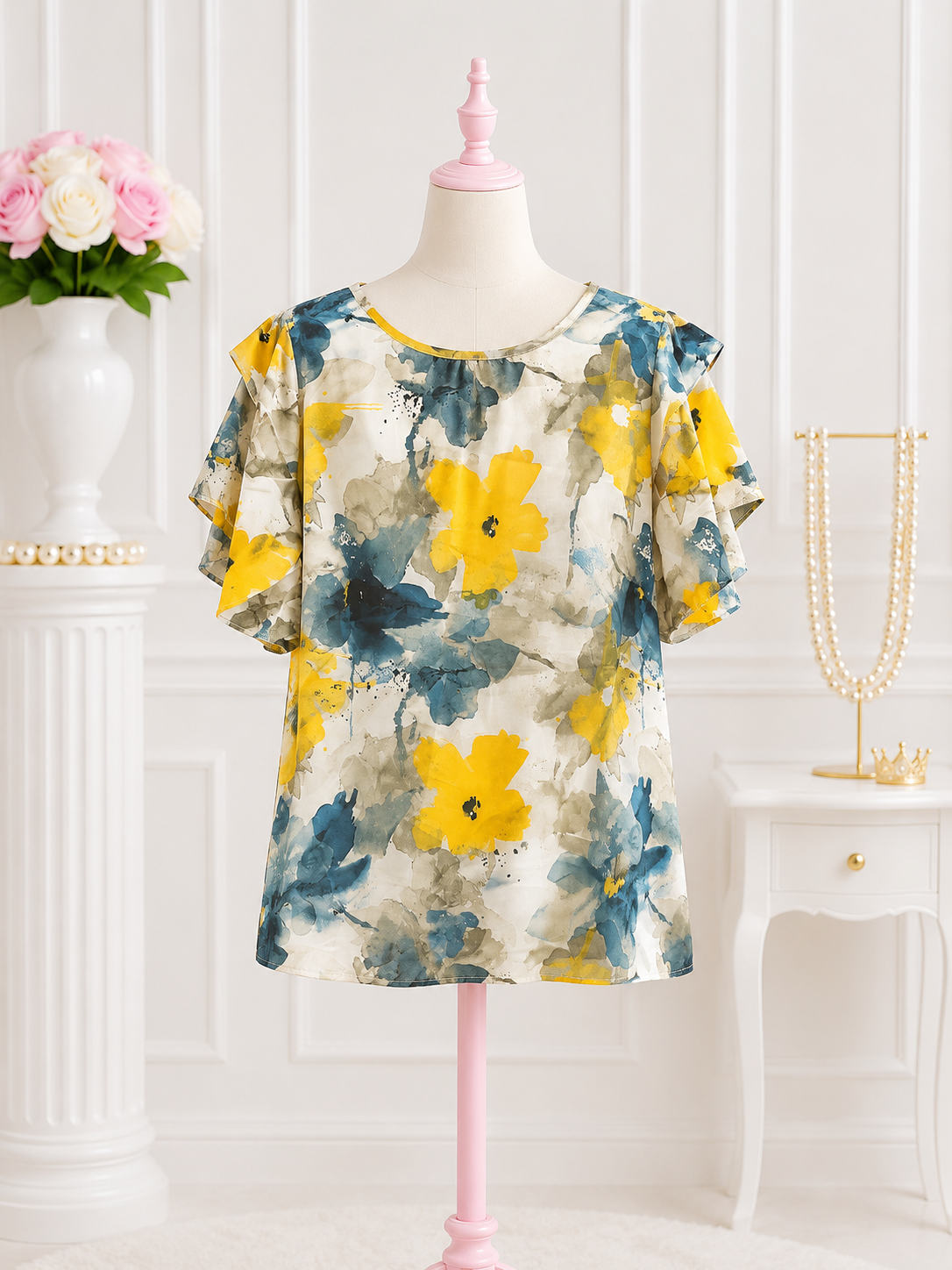 Golden Bloom Watercolor Blouse
