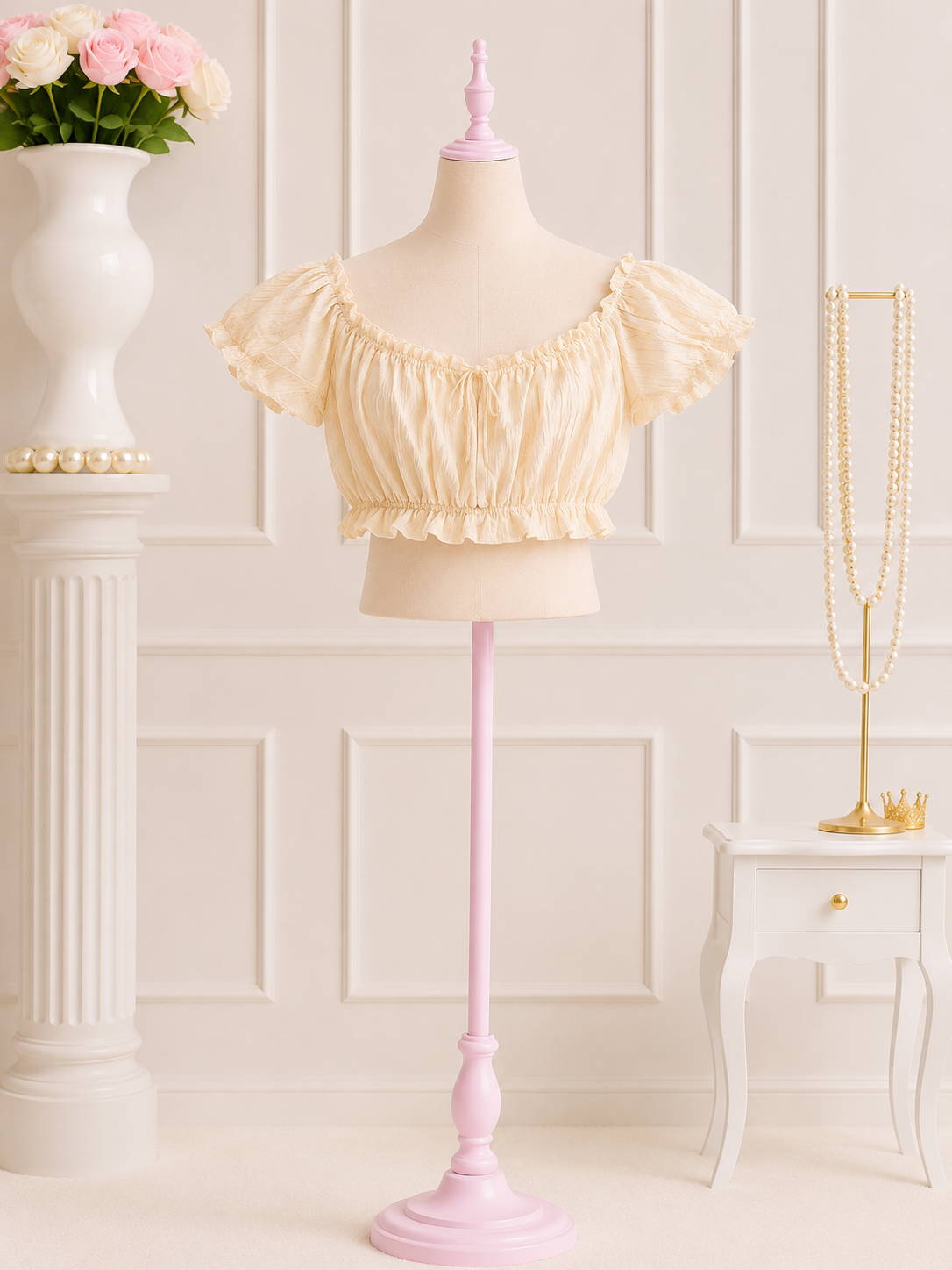 Cream Ruffle Top
