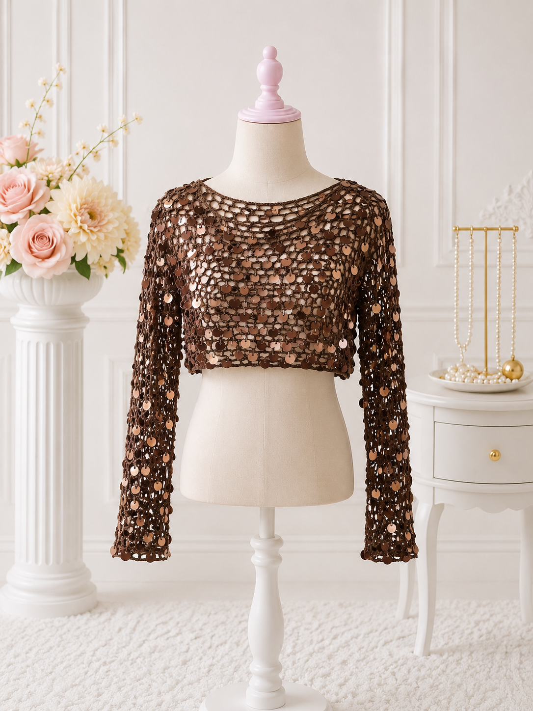 Bronze Sequin Crochet Top