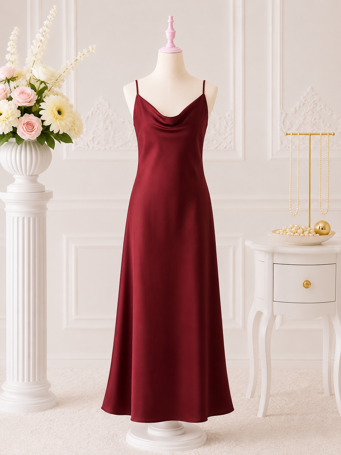 Burgundy Satin Maxi