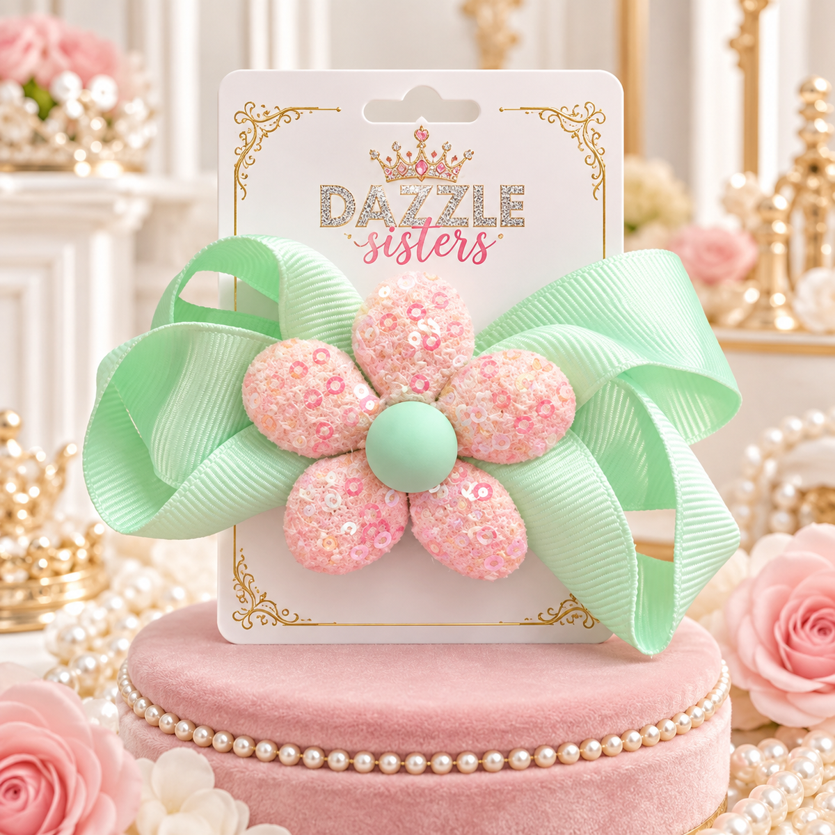 Mint Blush Blossom Bow