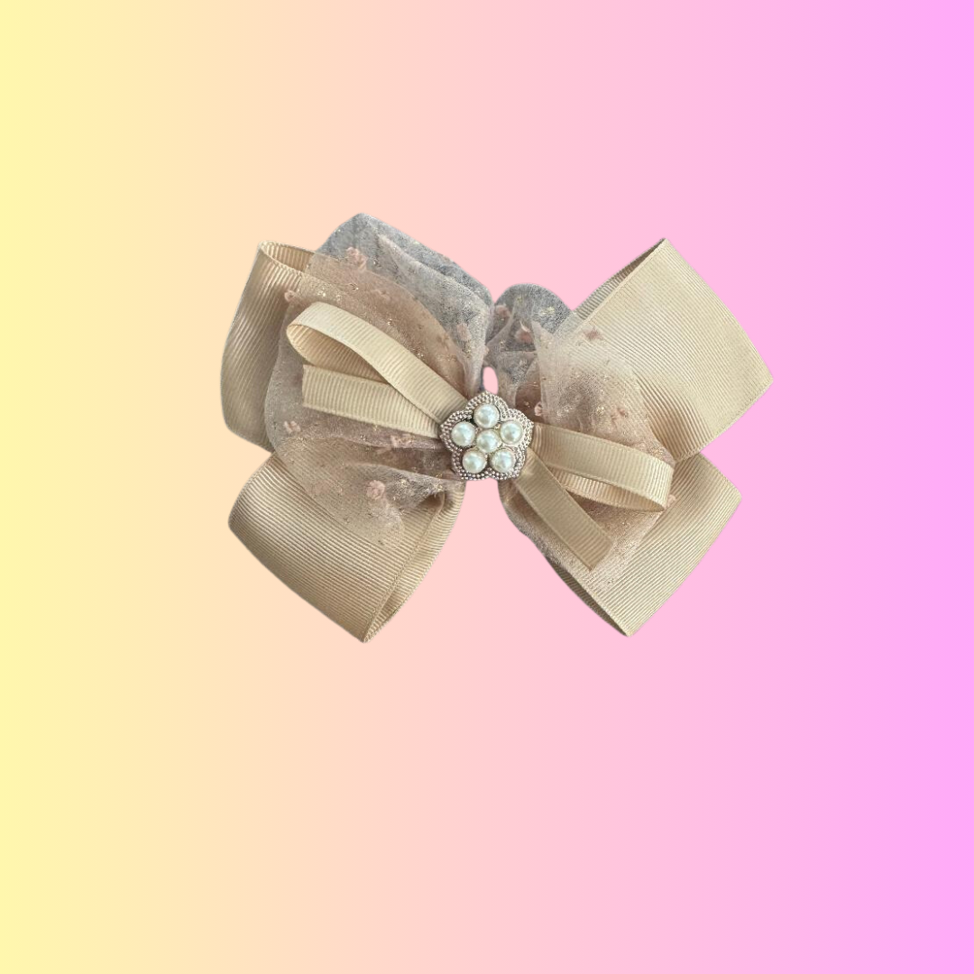 Tan Pearl Flower Bow